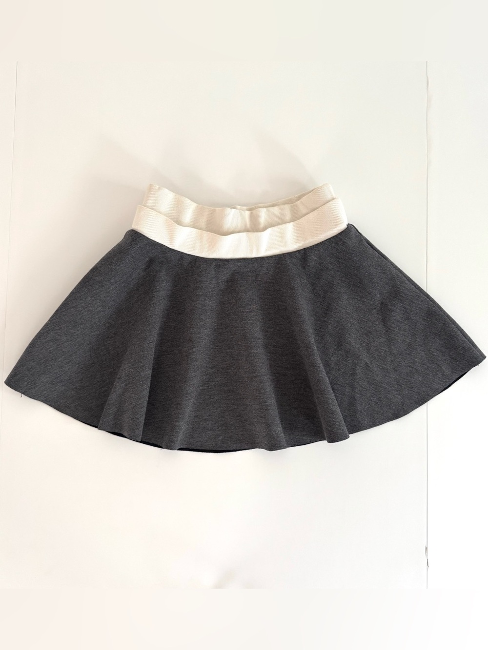 Classic Gray Skater Skirt with Cream Waistband